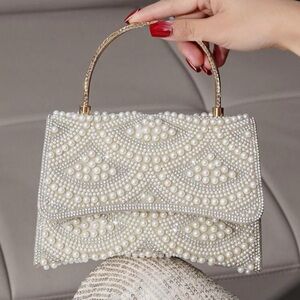 Cream Mini Bag with Pearl and Crystal Beadwork